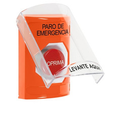 SS25A4ES-ES STI Orange Indoor Only Flush or Surface w/ Horn Momentary Stopper Station with EMERGENCY STOP Label Spanish
