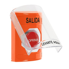 SS25A4XT-ES STI Orange Indoor Only Flush or Surface w/ Horn Momentary Stopper Station with EXIT Label Spanish