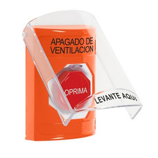 SS25A5HV-ES STI Orange Indoor Only Flush or Surface w/ Horn Momentary (Illuminated) Stopper Station with HVAC SHUT DOWN Label Spanish