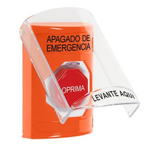 SS25A5PO-ES STI Orange Indoor Only Flush or Surface w/ Horn Momentary (Illuminated) Stopper Station with EMERGENCY POWER OFF Label Spanish