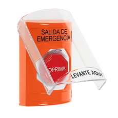 SS25A8EX-ES STI Orange Indoor Only Flush or Surface w/ Horn Pneumatic (Illuminated) Stopper Station with EMERGENCY EXIT Label Spanish