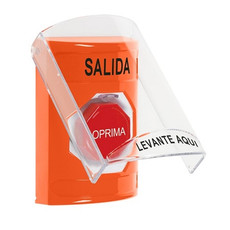 SS25A8XT-ES STI Orange Indoor Only Flush or Surface w/ Horn Pneumatic (Illuminated) Stopper Station with EXIT Label Spanish