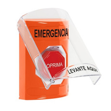 SS25A9EM-ES STI Orange Indoor Only Flush or Surface w/ Horn Turn-to-Reset (Illuminated) Stopper Station with EMERGENCY Label Spanish