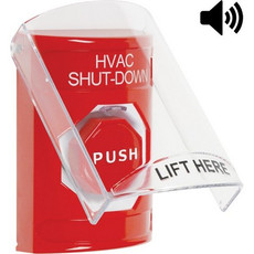 SS20A2HV-EN STI Red Indoor Only Flush or Surface w/ Horn Key-to-Reset (Illuminated) Stopper Station with HVAC SHUT DOWN Label English