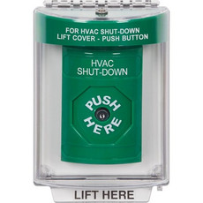 SS2130HV-EN STI Green Indoor/Outdoor Flush Key-to-Reset Stopper Station with HVAC SHUT DOWN Label English