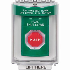 SS2139HV-EN STI Green Indoor/Outdoor Flush Turn-to-Reset (Illuminated) Stopper Station with HVAC SHUT DOWN Label English