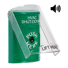 SS21A0HV-EN STI Green Indoor Only Flush or Surface w/ Horn Key-to-Reset Stopper Station with HVAC SHUT DOWN Label English