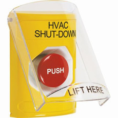 SS2224HV-EN STI Yellow Indoor Only Flush or Surface Momentary Stopper Station with HVAC SHUT DOWN Label English