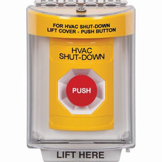 SS2244HV-EN STI Yellow Indoor/Outdoor Flush w/ Horn Momentary Stopper Station with HVAC SHUT DOWN Label English