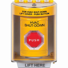SS2289HV-EN STI Yellow Indoor/Outdoor Surface w/ Horn Turn-to-Reset (Illuminated) Stopper Station with HVAC SHUT DOWN Label English
