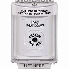 SS2330HV-EN STI White Indoor/Outdoor Flush Key-to-Reset Stopper Station with HVAC SHUT DOWN Label English