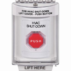SS2339HV-EN STI White Indoor/Outdoor Flush Turn-to-Reset (Illuminated) Stopper Station with HVAC SHUT DOWN Label English