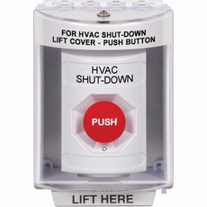 SS2381HV-EN STI White Indoor/Outdoor Surface w/ Horn Turn-to-Reset Stopper Station with HVAC SHUT DOWN Label English