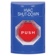 SS2405HV-EN STI Blue No Cover Momentary (Illuminated) Stopper Station with HVAC SHUT DOWN Label English