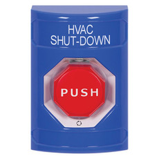 SS2409HV-EN STI Blue No Cover Turn-to-Reset (Illuminated) Stopper Station with HVAC SHUT DOWN Label English