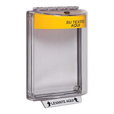 STI-13020CY-ES STI Universal Stopper Dome Cover Flush Mount and Hood with Horn - Custom Label - Yellow - Non-Returnable - Spanish