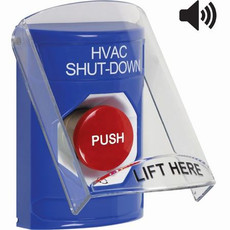 SS24A1HV-EN STI Blue Indoor Only Flush or Surface w/ Horn Turn-to-Reset Stopper Station with HVAC SHUT DOWN Label English