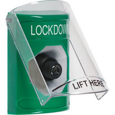 SS2123LD-EN STI Green Indoor Only Flush or Surface Key-to-Activate Stopper Station with LOCKDOWN Label English