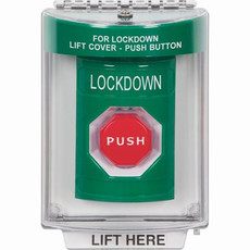 SS2142LD-EN STI Green Indoor/Outdoor Flush w/ Horn Key-to-Reset (Illuminated) Stopper Station with LOCKDOWN Label English