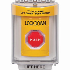 SS2235LD-EN STI Yellow Indoor/Outdoor Flush Momentary (Illuminated) Stopper Station with LOCKDOWN Label English
