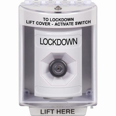 SS2383LD-EN STI White Indoor/Outdoor Surface w/ Horn Key-to-Activate Stopper Station with LOCKDOWN Label English