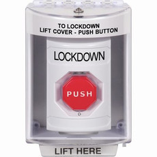 SS2389LD-EN STI White Indoor/Outdoor Surface w/ Horn Turn-to-Reset (Illuminated) Stopper Station with LOCKDOWN Label English