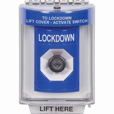 SS2433LD-EN STI Blue Indoor/Outdoor Flush Key-to-Activate Stopper Station with LOCKDOWN Label English
