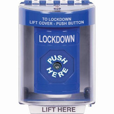 SS2480LD-EN STI Blue Indoor/Outdoor Surface w/ Horn Key-to-Reset Stopper Station with LOCKDOWN Label English