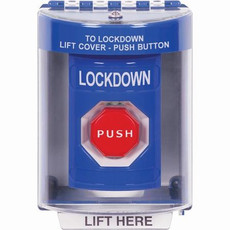 SS2482LD-EN STI Blue Indoor/Outdoor Surface w/ Horn Key-to-Reset (Illuminated) Stopper Station with LOCKDOWN Label English