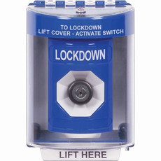 SS2483LD-EN STI Blue Indoor/Outdoor Surface w/ Horn Key-to-Activate Stopper Station with LOCKDOWN Label English