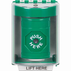 SS2180NT-EN STI Green Indoor/Outdoor Surface w/ Horn Key-to-Reset Stopper Station with No Text Label English