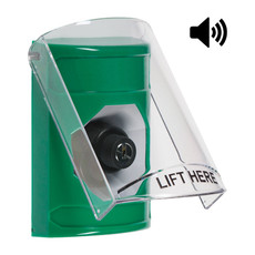 SS21A3NT-EN STI Green Indoor Only Flush or Surface w/ Horn Key-to-Activate Stopper Station with No Text Label English