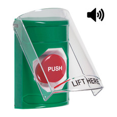 SS21A4NT-EN STI Green Indoor Only Flush or Surface w/ Horn Momentary Stopper Station with No Text Label English