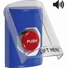 SS24A4NT-EN STI Blue Indoor Only Flush or Surface w/ Horn Momentary Stopper Station with No Text Label English