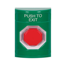 SS2105PX-EN STI Green No Cover Momentary (Illuminated) Stopper Station with PUSH TO EXIT Label English