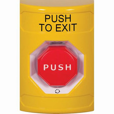 SS2209PX-EN STI Yellow No Cover Turn-to-Reset (Illuminated) Stopper Station with PUSH TO EXIT Label English