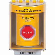 SS2279PX-EN STI Yellow Indoor/Outdoor Surface Turn-to-Reset (Illuminated) Stopper Station with PUSH TO EXIT Label English