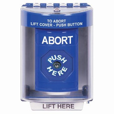 SS2480AB-EN STI Blue Indoor/Outdoor Surface w/ Horn Key-to-Reset Stopper Station with ABORT Label English