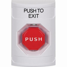 SS2305PX-EN STI White No Cover Momentary (Illuminated) Stopper Station with PUSH TO EXIT Label English