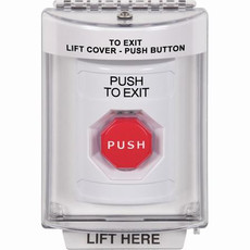 SS2348PX-EN STI White Indoor/Outdoor Flush w/ Horn Pneumatic (Illuminated) Stopper Station with PUSH TO EXIT Label English