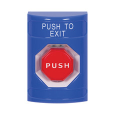 SS2402PX-EN STI Blue No Cover Key-to-Reset (Illuminated) Stopper Station with PUSH TO EXIT Label English