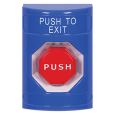 SS2408PX-EN STI Blue No Cover Pneumatic (Illuminated) Stopper Station with PUSH TO EXIT Label English