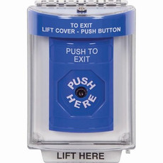 SS2430PX-EN STI Blue Indoor/Outdoor Flush Key-to-Reset Stopper Station with PUSH TO EXIT Label English
