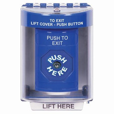 SS2470PX-EN STI Blue Indoor/Outdoor Surface Key-to-Reset Stopper Station with PUSH TO EXIT Label English
