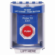 SS2484PX-EN STI Blue Indoor/Outdoor Surface w/ Horn Momentary Stopper Station with PUSH TO EXIT Label English