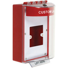 STI-13910CR STI Universal Stopper Dome Cover Enclosed Back Box, European Open Mounting Plate and Hood - Custom Label - Red - Non-Returnable