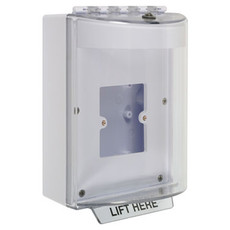STI-13910NW STI Universal Stopper without Horn Enclosed Back Box & European Open Mounting Plate - No Label Included - White