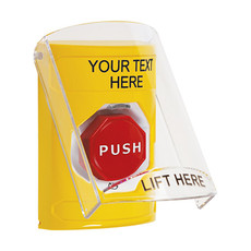 SS2229ZA-EN STI Yellow Indoor Only Flush or Surface Turn-to Reset (Illuminated) Stopper Station with Non-Returnable Custom Label English