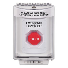 SS2345PO-EN STI White Indoor/Outdoor Flush w/ Horn Momentary (Illuminated) Stopper Station with EMERGENCY POWER OFF Label English