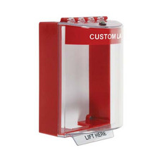 STI-13210CR STI Universal Stopper Dome Cover Surface Mount and Hood - Custom Label - Red - Non-Returnable